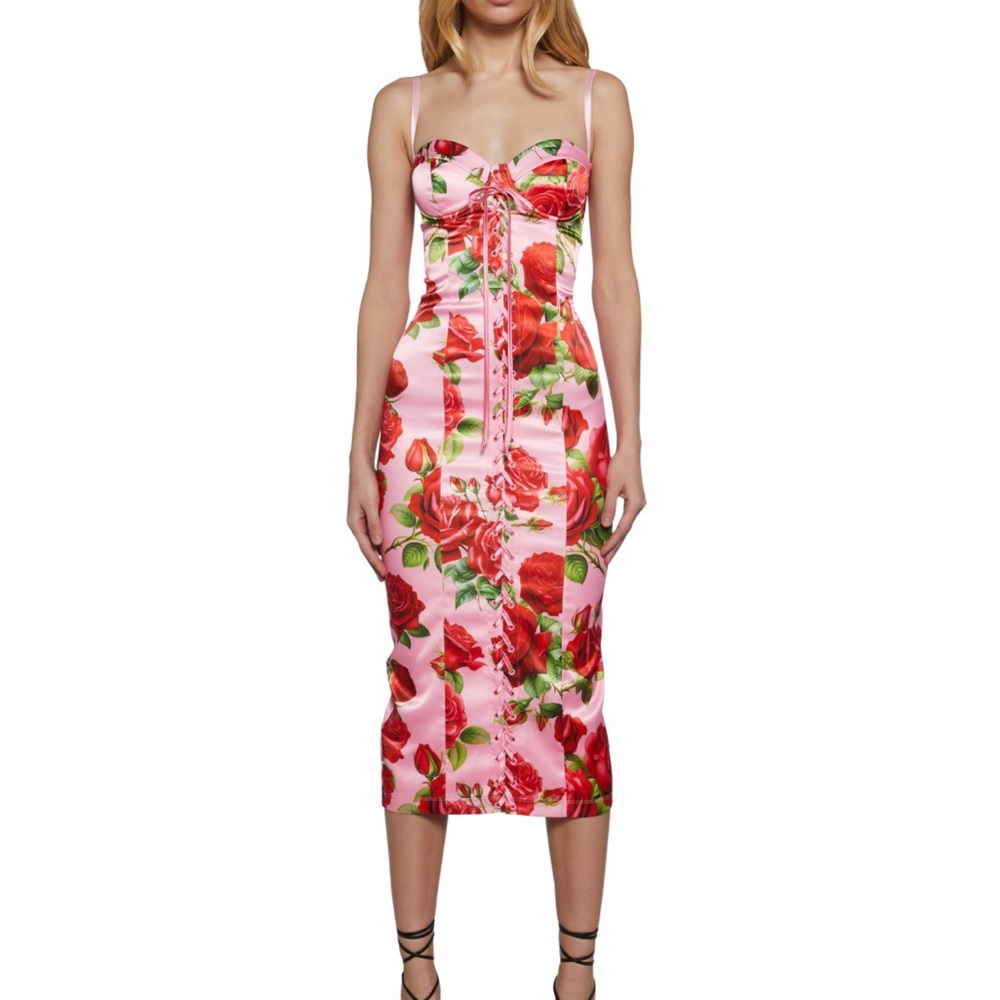 Sugar Thrillz Pink Floral Midi Dress